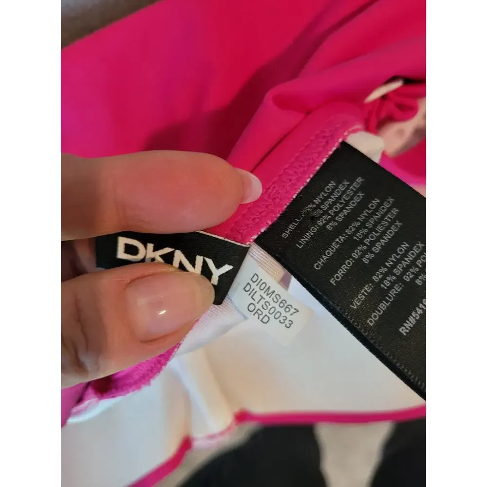 DKNY Plunge One Piece Swimsuit 8 NWT Pink Resort Vacation Slimming Summer Swim - Picture 15 of 16